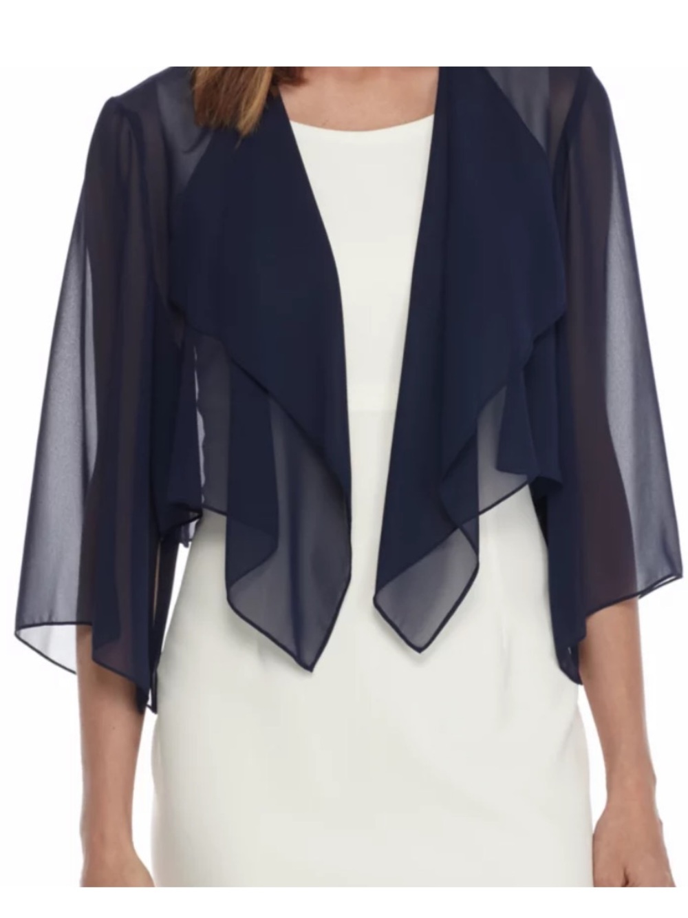 NWT Alex Evenings sheer chiffon bolero cardigan in navy blue Size S